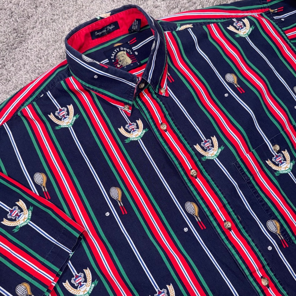 Gant Salty Dog Tennis Club Striped Button Down Shirt Mens Navy Blue XL EXCELLENT